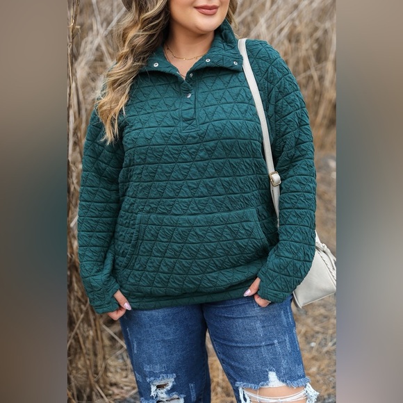 Plus Size Quarter Snap Quilted Sweatshirt - Picture 1 of 4